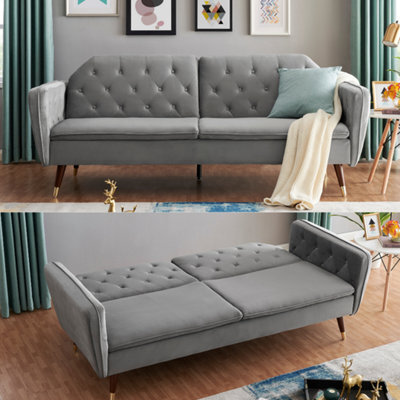 Bravich Victoria Sofa Bed 3 Seater Velvet Click Clack - Light Grey - image 1