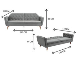 Bravich Victoria Sofa Bed 3 Seater Velvet Click Clack - Light Grey - thumbnail 9