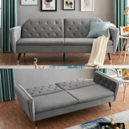 Bravich Victoria Sofa Bed 3 Seater Velvet Click Clack - Light Grey