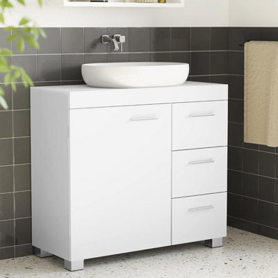 Songmics Under Sink Bathroom Cabinet, Storage Cabinet, With 3 Drawers, 2 Compartments, For Washbasins With Pedestal, Cloud White - image 1