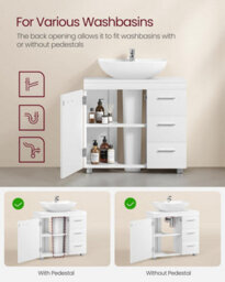 Songmics Under Sink Bathroom Cabinet, Storage Cabinet, With 3 Drawers, 2 Compartments, For Washbasins With Pedestal, Cloud White - thumbnail 3