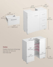 Songmics Under Sink Bathroom Cabinet, Storage Cabinet, With 3 Drawers, 2 Compartments, For Washbasins With Pedestal, Cloud White - thumbnail 2