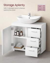 Songmics Under Sink Bathroom Cabinet, Storage Cabinet, With 3 Drawers, 2 Compartments, For Washbasins With Pedestal, Cloud White - thumbnail 4