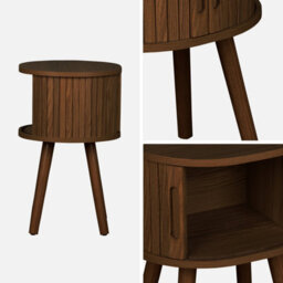 Sweeek - Set Of 2 Oval Bedside Tables With 2 Sliding Doors And Hollow Handles Grooved Wood Effect L40 X W34 X H54.8Cm - thumbnail 5