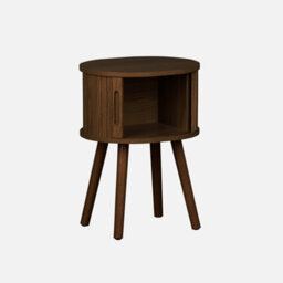 Sweeek - Set Of 2 Oval Bedside Tables With 2 Sliding Doors And Hollow Handles Grooved Wood Effect L40 X W34 X H54.8Cm - thumbnail 4