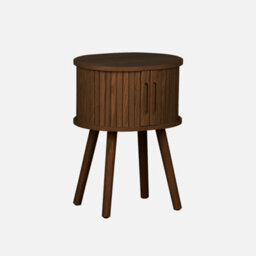 Sweeek - Set Of 2 Oval Bedside Tables With 2 Sliding Doors And Hollow Handles Grooved Wood Effect L40 X W34 X H54.8Cm - thumbnail 2