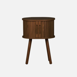 Sweeek - Set Of 2 Oval Bedside Tables With 2 Sliding Doors And Hollow Handles Grooved Wood Effect L40 X W34 X H54.8Cm - thumbnail 3