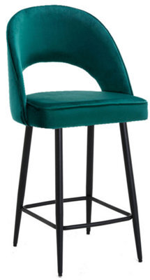 Lamboro Chelsea Velvet Kitchen Bar Stool, Sage Green, Padded Seat & Black Legs - image 1