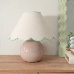 Valuelights Bosco Stone Natural Ceramic Table Lamp With Green Trim Scallop Shade - Led Bulb Included - thumbnail 3
