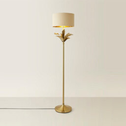 Valuelights Christina Beige With Metallic Gold Drum Shade Gold Palm Leaf Floor Lamp And Bulb - thumbnail 2