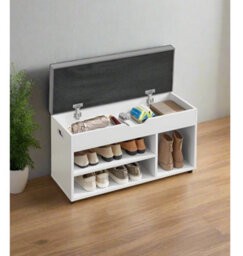 Modcraft White Shoe Storage Bench With Cushion, Hidden Compartment & 3 Shelves, 150Kg Capacity - thumbnail 1