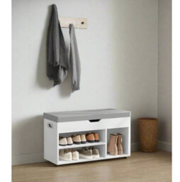Modcraft White Shoe Storage Bench With Cushion, Hidden Compartment & 3 Shelves, 150Kg Capacity - thumbnail 2
