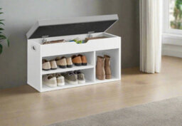 Modcraft White Shoe Storage Bench With Cushion, Hidden Compartment & 3 Shelves, 150Kg Capacity - thumbnail 5
