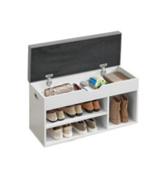 Modcraft White Shoe Storage Bench With Cushion, Hidden Compartment & 3 Shelves, 150Kg Capacity - thumbnail 6