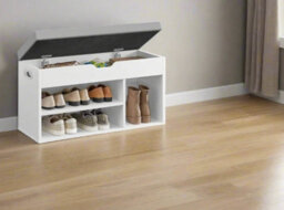 Modcraft White Shoe Storage Bench With Cushion, Hidden Compartment & 3 Shelves, 150Kg Capacity - thumbnail 4