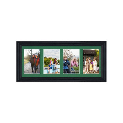 AK Frames 50X20Cm Black Classic Multi Photo Frame With Emerald Mount - Holds 4 Apertures (4X) 6X4 Photos - image 1