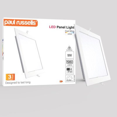 Paul Russells Led Square Panel Ceiling Lights, 18W 1980 Lumens, Spotlights, Ip20, 4000K Cool White, Pack Of 1 - image 1