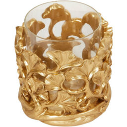 Deenz Gold Leaf Candle Holder Leaves Patterns, Romantic Transparent Votive Candle Holder, Glass Candle Jars - thumbnail 2