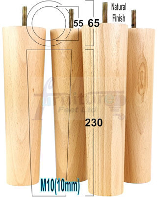 L&F Turned Wood Legs Natural 230mm High Set Of 4 Replacement Furniture Bun Feet Settee Chairs Sofas Footstools M10 Pkc148 - image 1