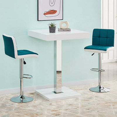 Furniture in Fashion Topaz White High Gloss Bar Table With 2 Copez Teal White Stools - image 1