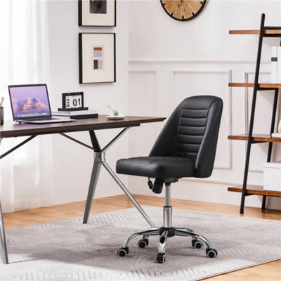 Yaheetech Armless Adjustable Desk Chair With Rolling Wheels - Black / Faux Leather - image 1