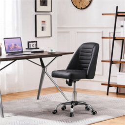 Yaheetech Armless Adjustable Desk Chair With Rolling Wheels - Black / Faux Leather - thumbnail 1
