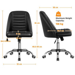 Yaheetech Armless Adjustable Desk Chair With Rolling Wheels - Black / Faux Leather - thumbnail 3