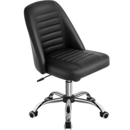Yaheetech Armless Adjustable Desk Chair With Rolling Wheels - Black / Faux Leather - thumbnail 2