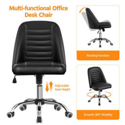 Yaheetech Armless Adjustable Desk Chair With Rolling Wheels - Black / Faux Leather - thumbnail 5