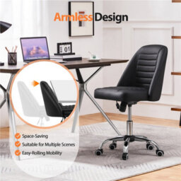 Yaheetech Armless Adjustable Desk Chair With Rolling Wheels - Black / Faux Leather - thumbnail 4