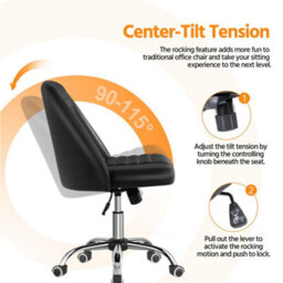 Yaheetech Armless Adjustable Desk Chair With Rolling Wheels - Black / Faux Leather - thumbnail 6