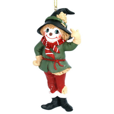 Gisela Graham Christmas Scarecrow Hanging Tree Decoration, 10 X 5.5 Cm, Rustic Green Finish