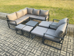 Fimous 11 Seater Outdoor Aluminium Garden Furniture Set Corner Lounge Sofa Set With Square Coffee Table - thumbnail 1