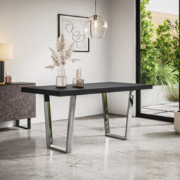More4Homes Aria 4-6 Seater Dining Table Modern Black Table Top W Chrome Legs