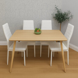 Kosy Koala Modern Rectangle Wood Effect Dining Table Set With 4 White Faux Leather Chairs Dining Room Furniture - thumbnail 3