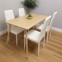 Kosy Koala Modern Rectangle Wood Effect Dining Table Set With 4 White Faux Leather Chairs Dining Room Furniture