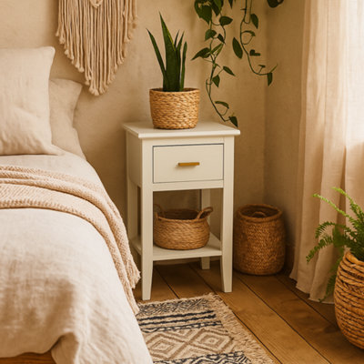 Wyld Haus Parnaiba White Wood Grain 1-Drawer Bedside Table, Brushed Brass Handle - image 1