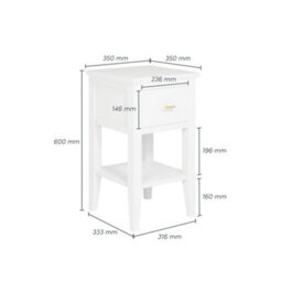 Wyld Haus Parnaiba White Wood Grain 1-Drawer Bedside Table, Brushed Brass Handle - thumbnail 5