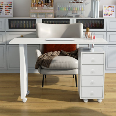 Living And Home White 4 Drawers Manicure Nail Table Beauty Salon Desk With Wheels, 119Cm W - image 1
