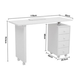Living And Home White 4 Drawers Manicure Nail Table Beauty Salon Desk With Wheels, 119Cm W - thumbnail 6
