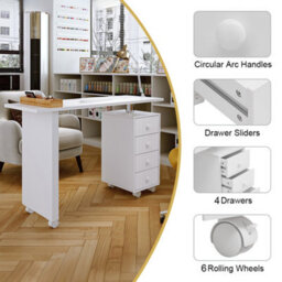 Living And Home White 4 Drawers Manicure Nail Table Beauty Salon Desk With Wheels, 119Cm W - thumbnail 3
