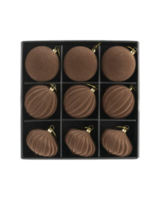 Werchristmas Set Of 9 Velvet Baubles, Mocha, 10 Cm - image 1