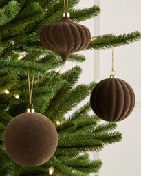 Werchristmas Set Of 9 Velvet Baubles, Mocha, 10 Cm - thumbnail 2
