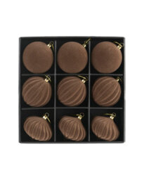 Werchristmas Set Of 9 Velvet Baubles, Mocha, 10 Cm - thumbnail 1
