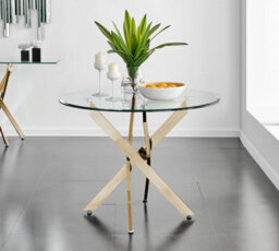 Furniturebox Uk Novara Gold Metal Round Glass Dining Table And 4 Cappuccino Beige Milan Dining Chairs - thumbnail 5