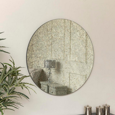 Melody Maison Large Round Silver Antique Glass Mirror 80Cm X 80Cm - image 1