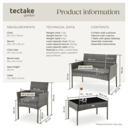 Tectake Rattan Garden Furniture Palese - For 4 People, Weather Resistant - Grey - thumbnail 6
