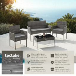 Tectake Rattan Garden Furniture Palese - For 4 People, Weather Resistant - Grey - thumbnail 2