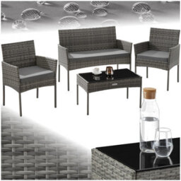 Tectake Rattan Garden Furniture Palese - For 4 People, Weather Resistant - Grey - thumbnail 1