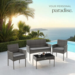 Tectake Rattan Garden Furniture Palese - For 4 People, Weather Resistant - Grey - thumbnail 8